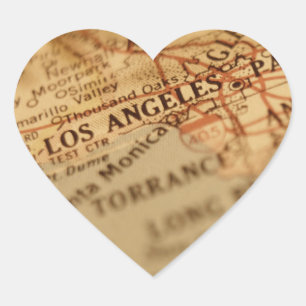 LOS ANGELES Vintage-Karte Herz-Aufkleber