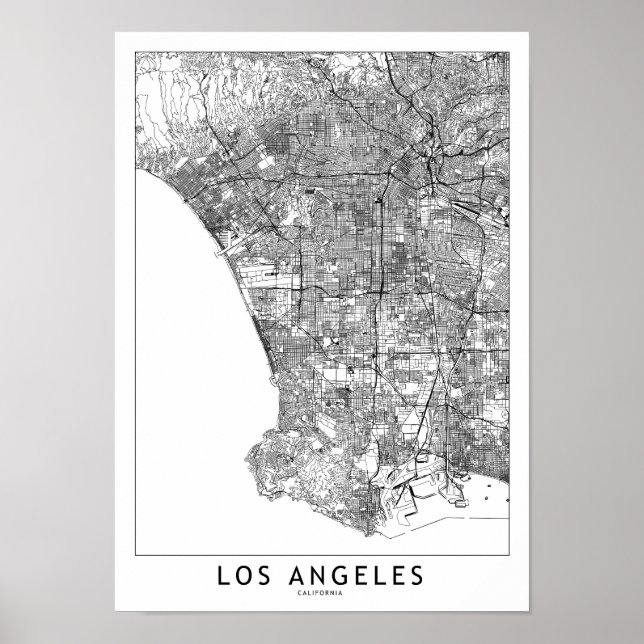 Los Angeles White Map Poster (Vorne)