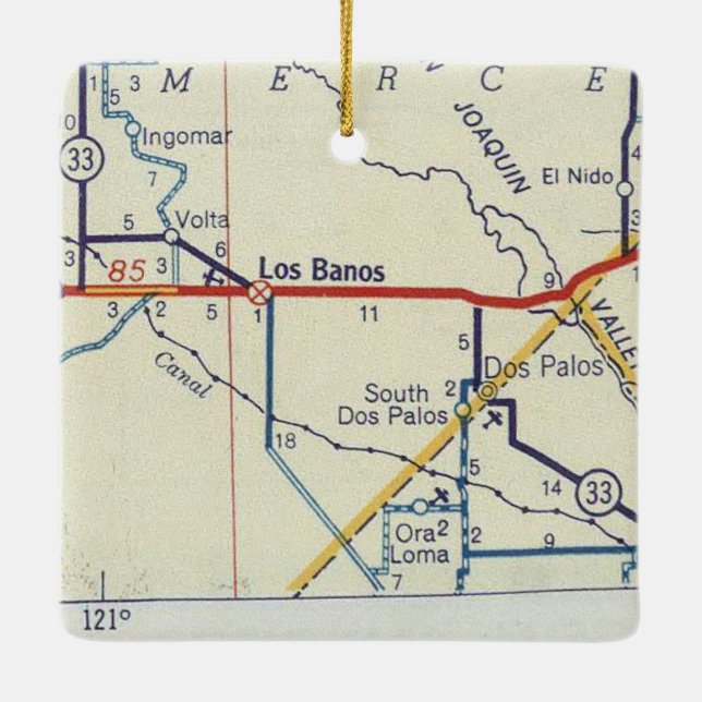 Los Banos CA Retro Map Keramikornament (Rückseite)