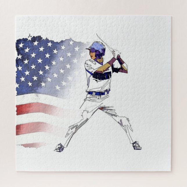 Los! - Baseball Player und US Flag Jigsaw  Puzzle (Vertikal)