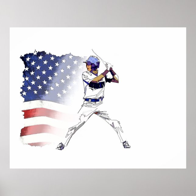 Los! - Baseball Player und USA Flag Poster (Vorne)