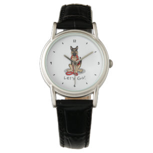 Los geht's! Deutscher Schäferhund (schwarz-rot) Armbanduhr