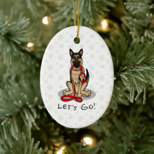Los geht's! Deutscher Schäferhund (schwarz-rot) Keramik Ornament