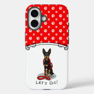 Los geht's! Zwergpinscher (schwarz-tan 1) spaziere iPhone 16 Hülle