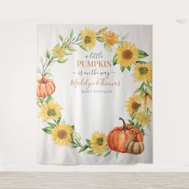 Los girasoles y las calabazas caen en Baby Shower  Wandteppich (Vorderseite)