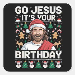 Los Jesus, es ist dein Geburtstag hässlicher Weihn Quadratischer Aufkleber