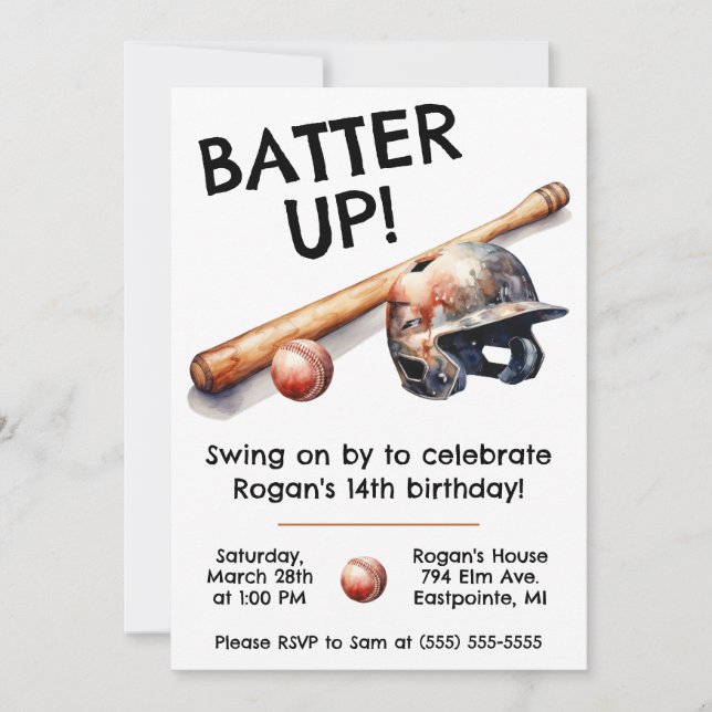 Los! Swing on By! Baseball-Birthday-Party Einladung (Vorderseite)