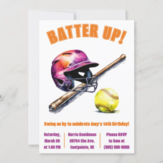 Los! Swing on By! Softball Birthday Party Einladung