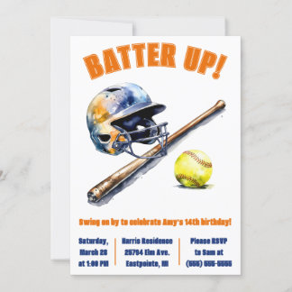 Los! Swing on By! Softball Birthday Party Einladung