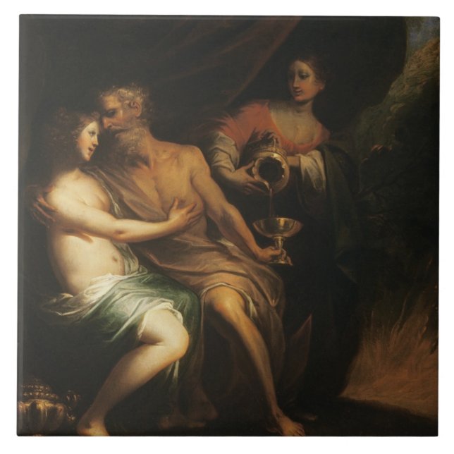 Los und seine Töchter (Öl auf Leinwand) 3 Fliese (Vorderseite)