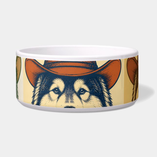 "Los zieh, Cowboy", Alaskan Malamute Napf (Vorderseite)