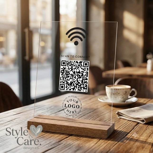 Löschen Sie das Acrylzeichen mit Scan, um WiFi-Inf Acrylschild (Clear Acrylic Sign with Scan to Connect WiFi Info)