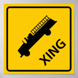 Löschfahrzeug-Überfahrt-Landstraßen-Zeichen Poster