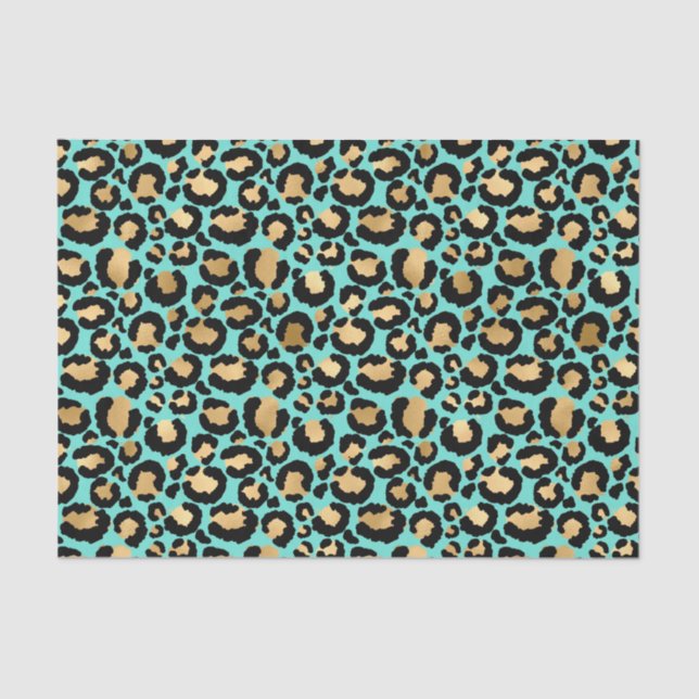 Lose Cheetah Print Aquamarin und Golden Black Seidenpapier (Vorderseite)
