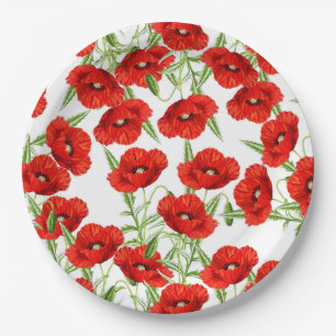 Lose rote Mohnblumen Pappteller