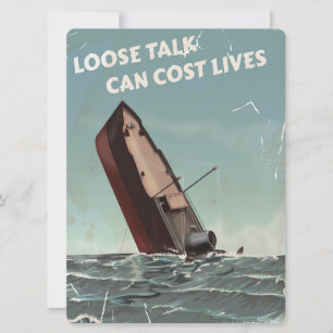 Lose Talk Cost Lives WW2 Poster Einladung
