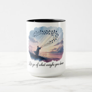 Loslassen - Wasserfarbentaubenflug-Tasse Tasse