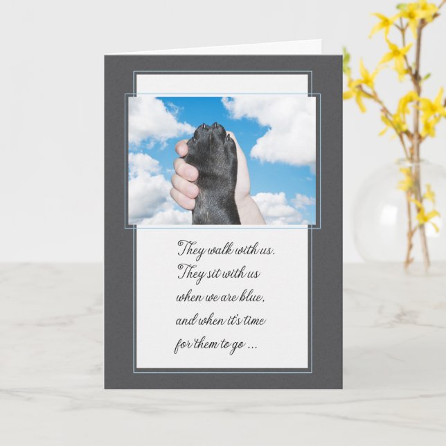 Loss of a Dog Hand Holding a Paw Pet Sympathy Karte (Gelbe Blume)