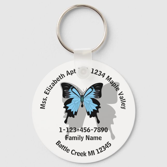 Lost Blue Backbutterfly Family Zuhause-Adresse Schlüsselanhänger (Vorderseite)