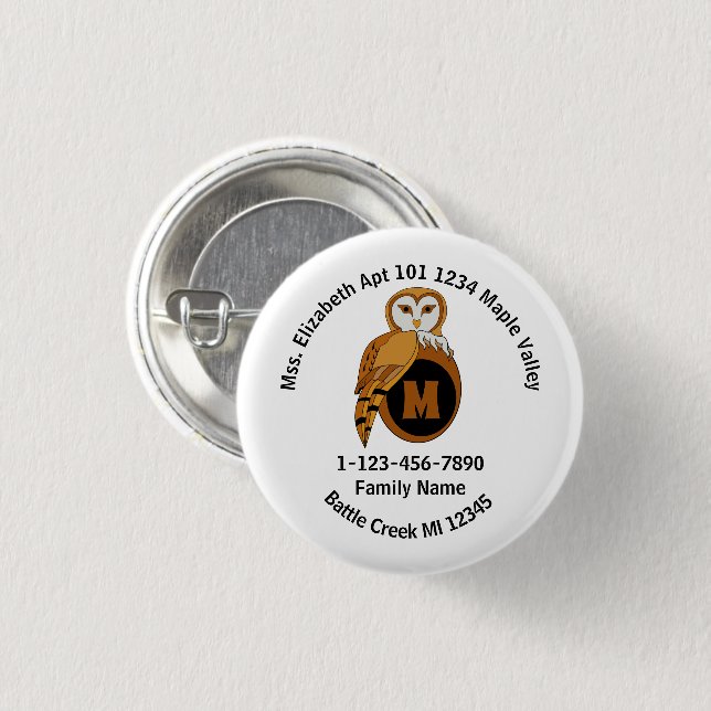 Lost British Barn Owl Family Zuhause-Adresse Button (Vorne & Hinten)