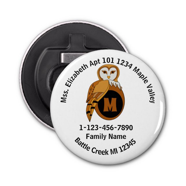 Lost British Barn Owl Family Zuhause-Adresse Flaschenöffner (Vorderseite)