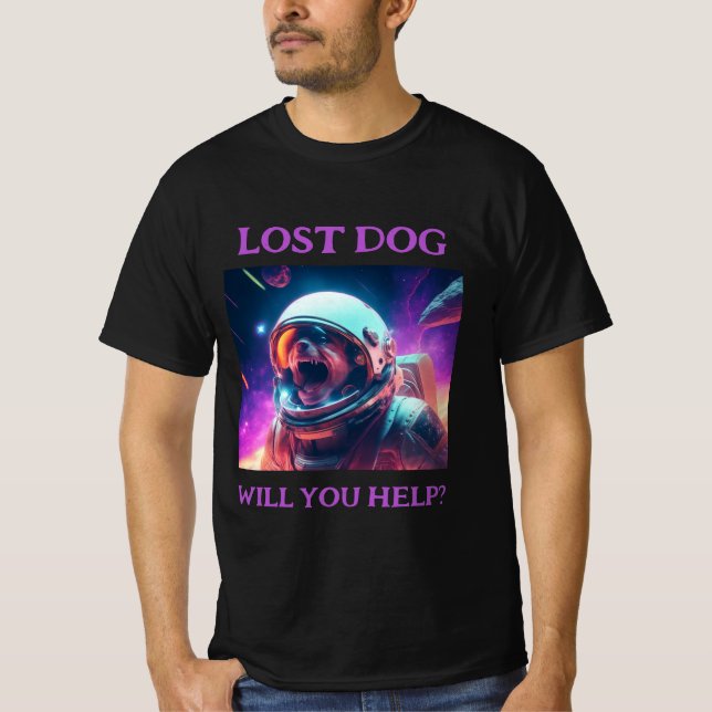 Lost Dog Anpassbare schwarze Farbe T-Shirt (Vorderseite)