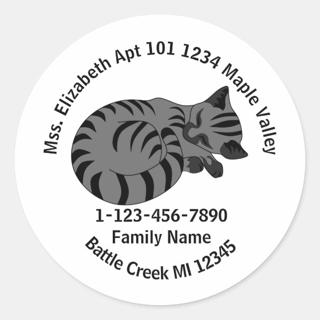 Lost Grey Tabby Kitten Family Zuhause-Adresse Runder Aufkleber (Vorderseite)