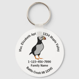 Lost Horned Puffin Stehende Zuhause-Adresse Schlüsselanhänger