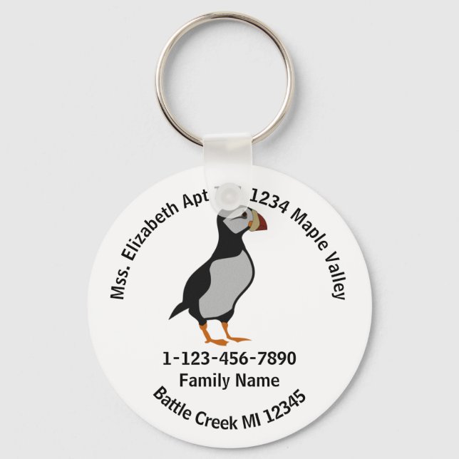Lost Horned Puffin Stehende Zuhause-Adresse Schlüsselanhänger (Vorderseite)
