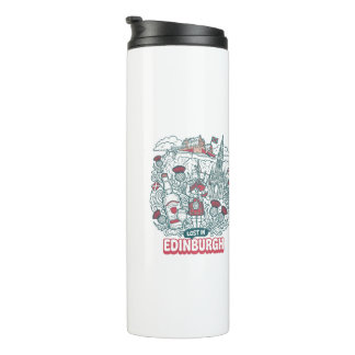 Lost in Edinburgh Retro Doodle Travel Thermosbecher
