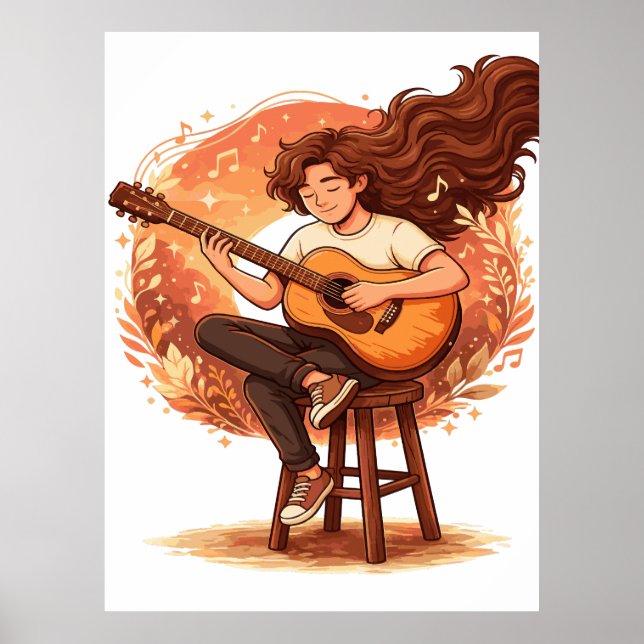 Lost In The Music Cozy Guitar Player Aesthetic Ill Poster (Vorne)
