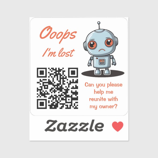 Lost Item Return QR Sticker Adorable Robot (Blatt)