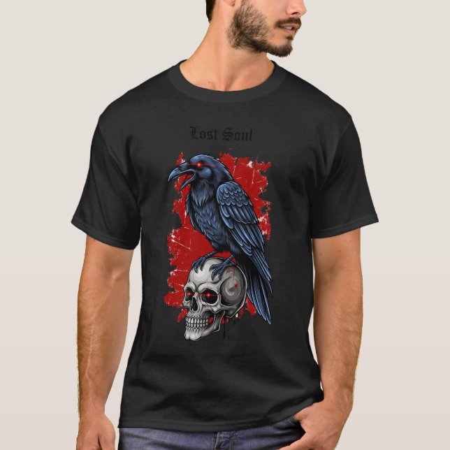 Lost Soul Skull und Raven Gothic Artwork | Dark Fa T-Shirt (Vorderseite)