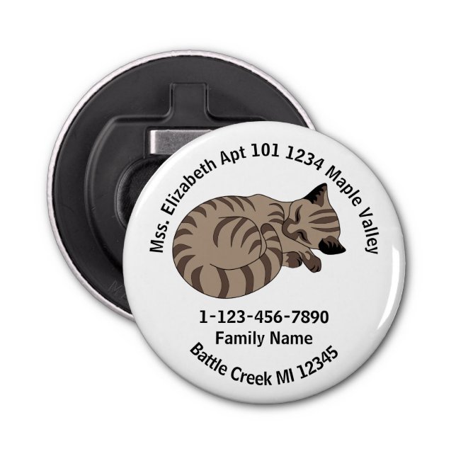 Lost Tan Tabby Kitten Zuhause-Adresse Flaschenöffner (Vorderseite)