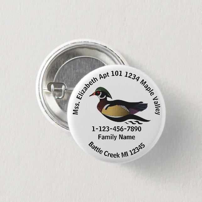 Lost Wood Duck Zuhause-Adresse Button (Vorne & Hinten)