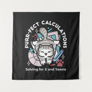 Lösung für X und Gähnen – Cute Tabby-Katze Mathe-W Wandteppich