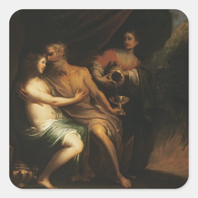 Lot und seine Töchter (Öl auf Leinwand) 3 Quadratischer Aufkleber (Vorderseite)