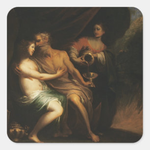 Lot und seine Töchter (Öl auf Leinwand) 3 Quadratischer Aufkleber