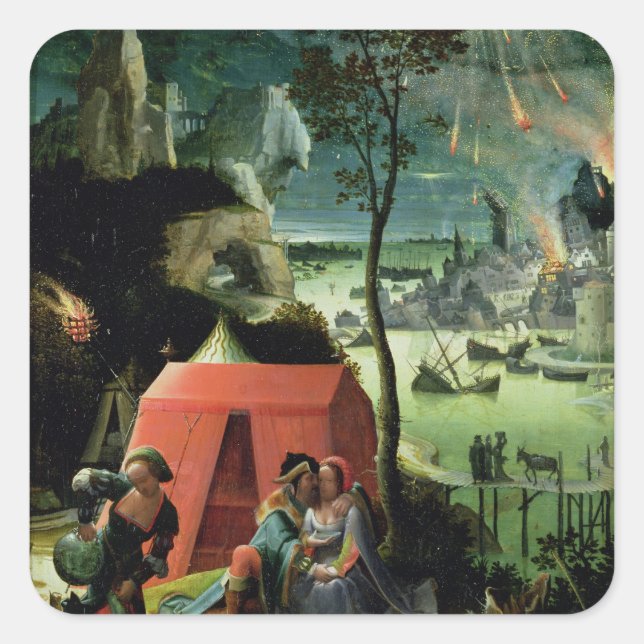 Lot und seine Töchter (Öl auf Tafel) Quadratischer Aufkleber (Vorderseite)