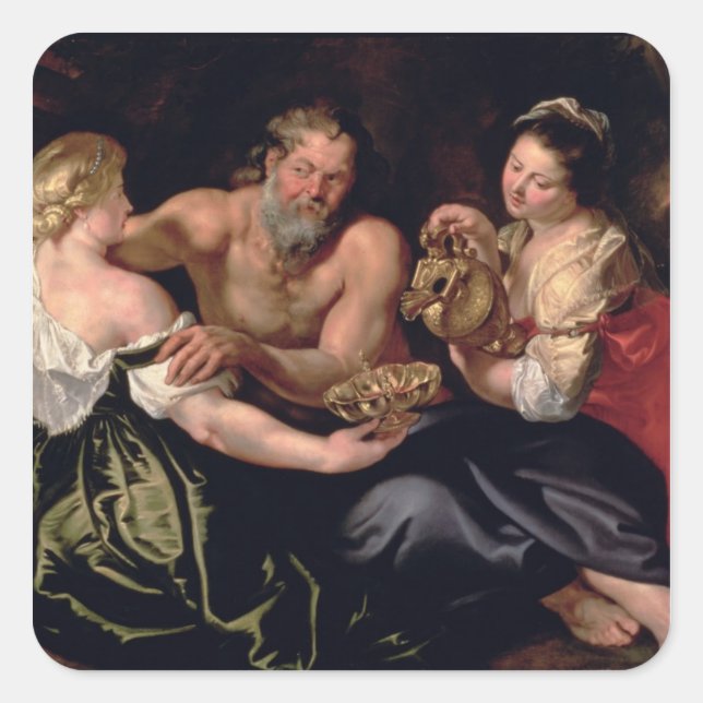 Lot und seine Töchter Quadratischer Aufkleber (Vorderseite)