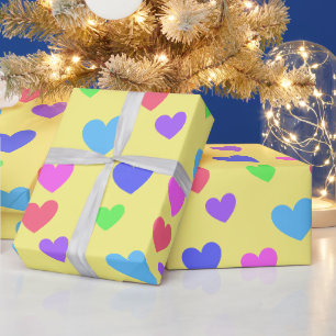 Lötende Herzen - bunte Pastellfarben, gelb Geschenkpapier