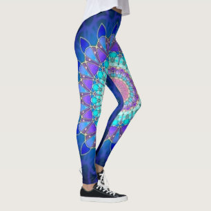 Lotos-BlumeMandala - blaues cyan-blaues Veilchen Leggings