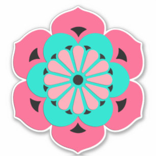 Lotos-BlumeMandala, korallenrotes Rosa und Türkis Aufkleber