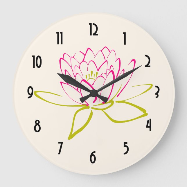 Lotos-Blumen-/Wasser-Lilien-Illustration Große Wanduhr (Vorderseite)