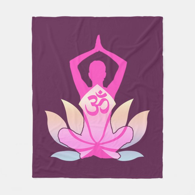Lotos-Blumen-Yoga OM Namaste geistiges auf Lila Fleecedecke (Vorderseite)