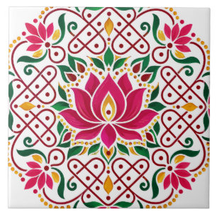 Lotos-Diya-Kolam-Rangoli-Indische Blumen zur Jahre Fliese