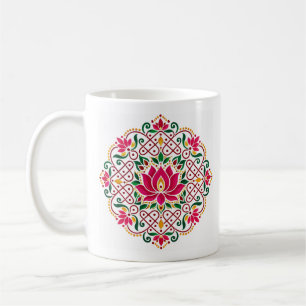 Lotos-Diya-Kolam-Rangoli-Indische Blumen zur Jahre Kaffeetasse