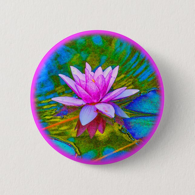Lotos-oder Wasserlilie-elegantes Blumen-Yoga Button (Vorderseite)