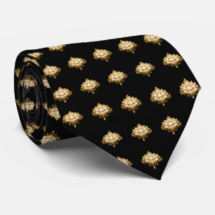 Lotos-Schwarz-Gold-Muster Luxus indische Hochzeit Krawatte