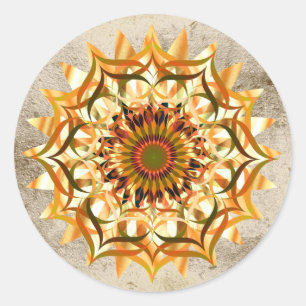 Lotosblume Aquarell Gold Logo Heilung Yoga Runder Aufkleber